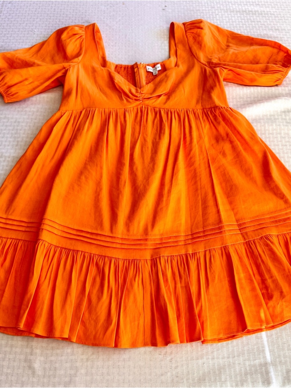 Gianni Bini Orange Linen Blend Babydoll Dress Puff Sleeve Cottagecore 12 - Picture 2 of 16